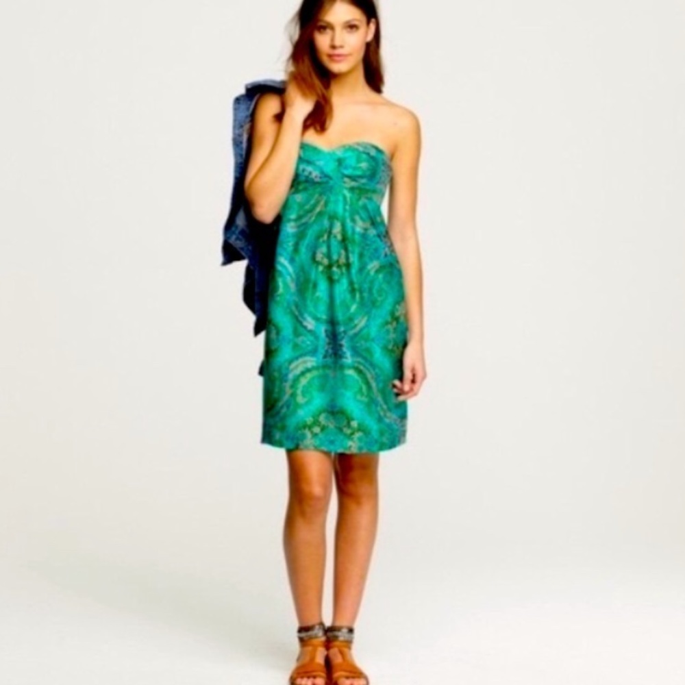 J. Crew “Casbah” 100% Silk Teal Strapless mini Dress Size 6 green blue